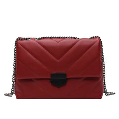 Leather Shoulder Bag with Metal Chain Women's Crossbody Purse