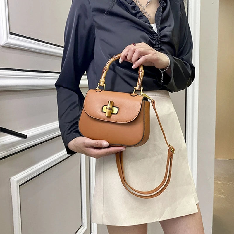 Vintage Saddle Small Flap Purse Bamboo Handle Crossbody Bag