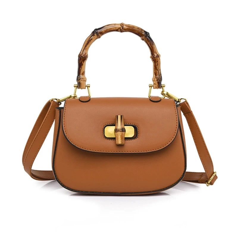 Vintage Saddle Small Flap Purse Bamboo Handle Crossbody Bag