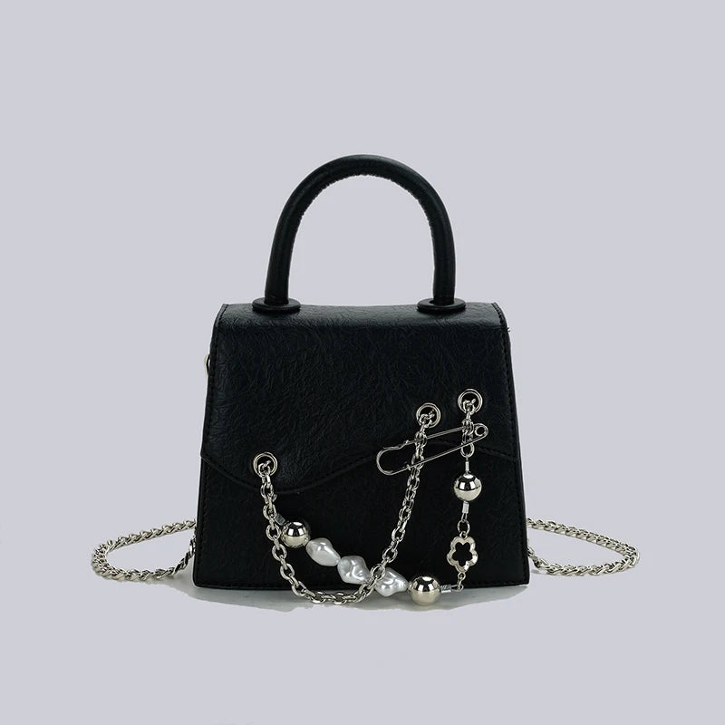 Y2k Vintage Beaded Square Shoulder Bag Chain Mini Crossbody Purse