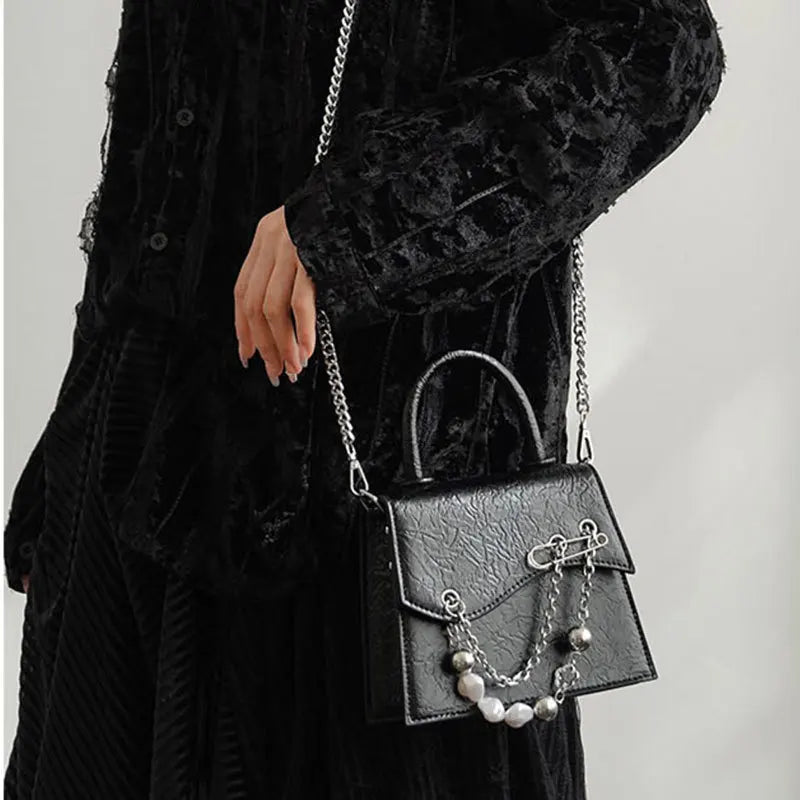 Y2k Vintage Beaded Square Shoulder Bag Chain Mini Crossbody Purse
