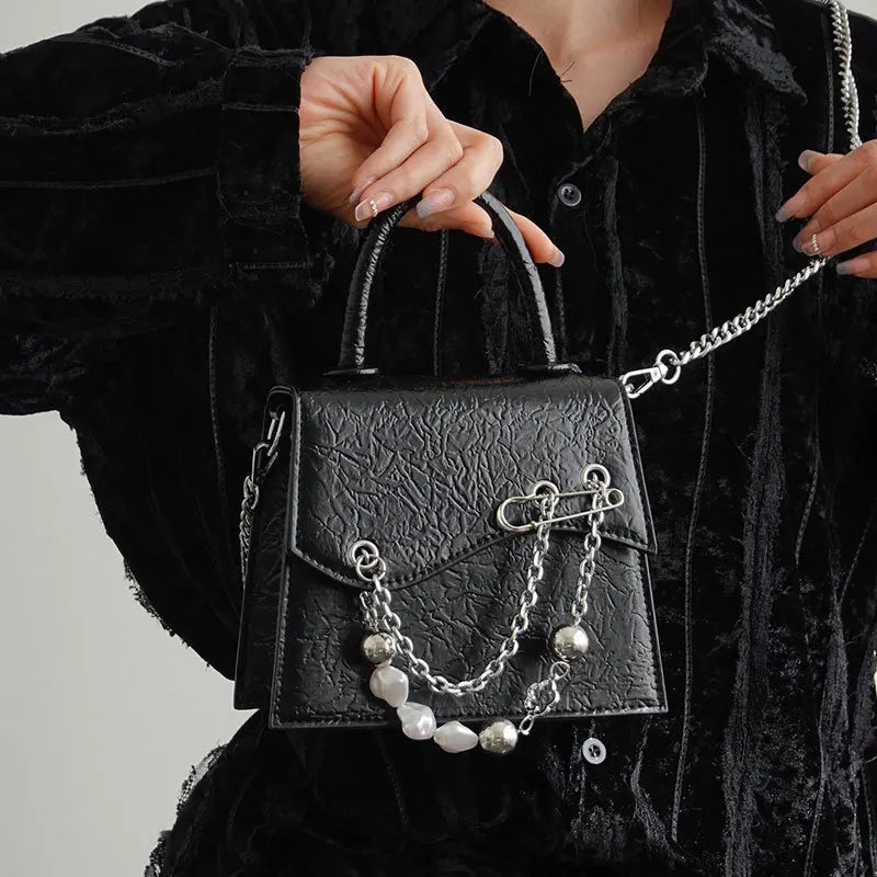 Y2k Vintage Beaded Square Shoulder Bag Chain Mini Crossbody Purse