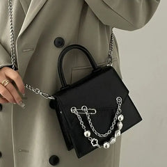 Y2k Vintage Beaded Square Shoulder Bag Chain Mini Crossbody Purse