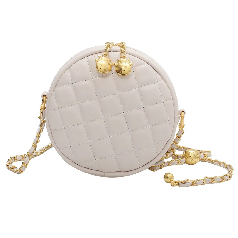 Bell Chain Messenger Bag Women's Solid Pu Diamond Check Shoulder Bag