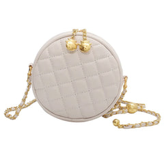 Bell Chain Messenger Bag Women's Solid Pu Diamond Check Shoulder Bag