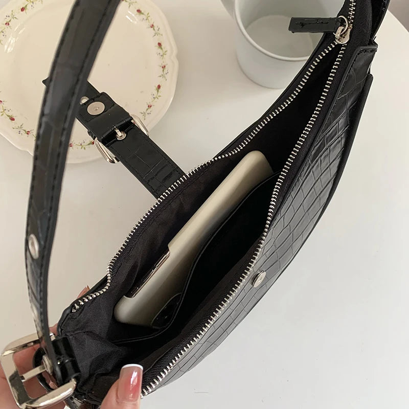 Crocodile Print Shoulder Bag High Ladies Underarm PU Leather Female H