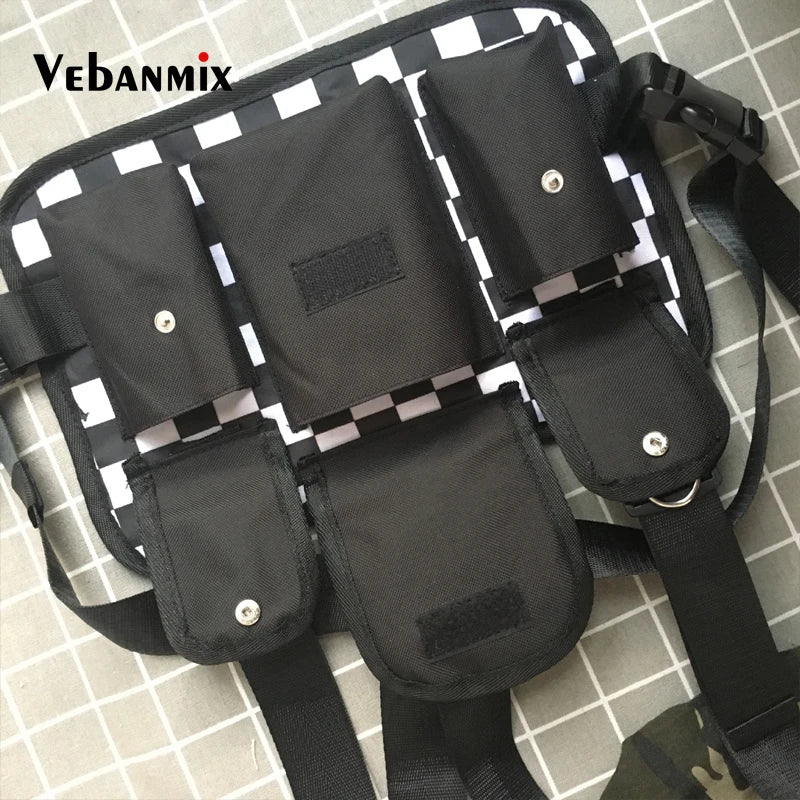 Plaid Chest Bag Kanye West Hip Hop Streetwear Men Tactical Vest