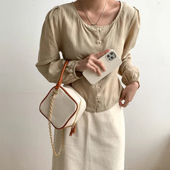 Canvas Shoulder Bag Chains Crossbody Small Female Purse