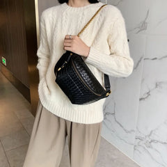 Stylish Braid PU Leather Fanny Pack Chain Crossbody Chest Bag