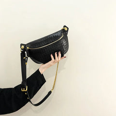 Stylish Braid PU Leather Fanny Pack Chain Crossbody Chest Bag