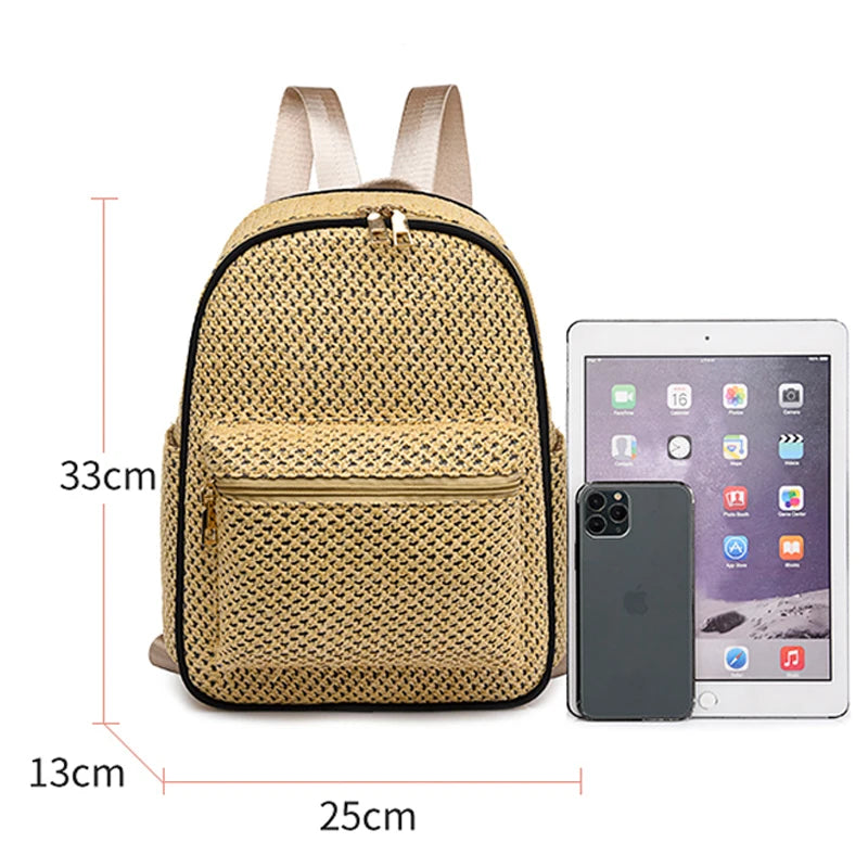Braided Backpacks Solid Women's Backpack Travel Large Capacity