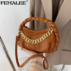 Braided Shoulder Strap Handbags Soft PU Leather Cloud Hobo