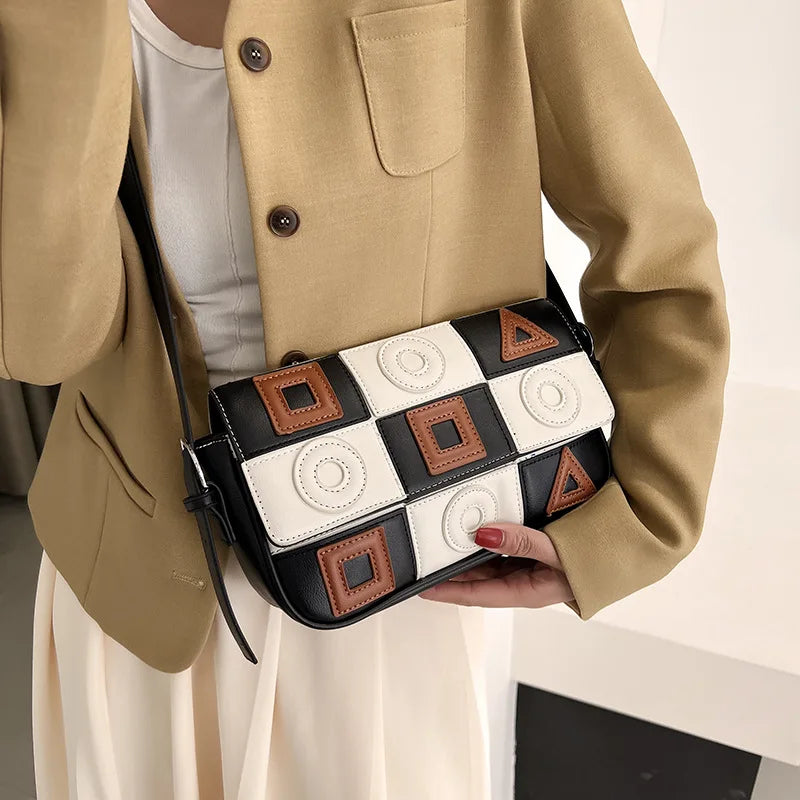 Small Square Women Shoulder Bags Geometric Patterns PU Leather Messenger Bag