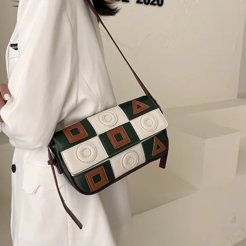 Small Square Women Shoulder Bags Geometric Patterns PU Leather Messenger Bag