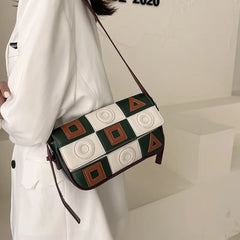 Small Square Women Shoulder Bags Geometric Patterns PU Leather Messenger Bag