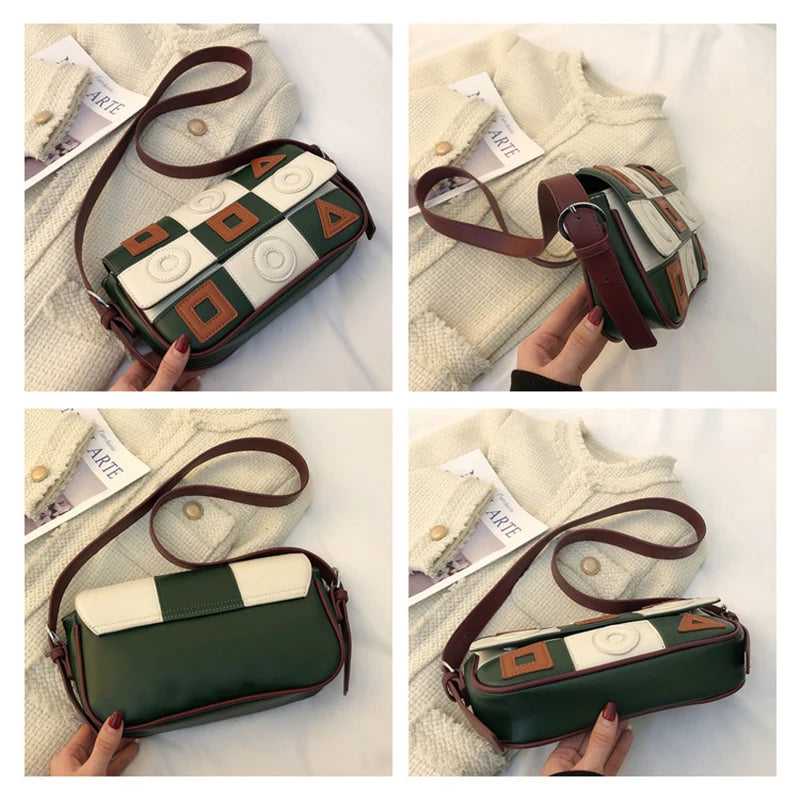 Small Square Women Shoulder Bags Geometric Patterns PU Leather Messenger Bag