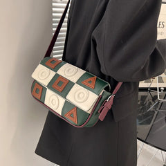 Small Square Women Shoulder Bags Geometric Patterns PU Leather Messenger Bag