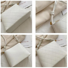 Plaid PU Leather Bucket Bag Small Square Messenger Handbag