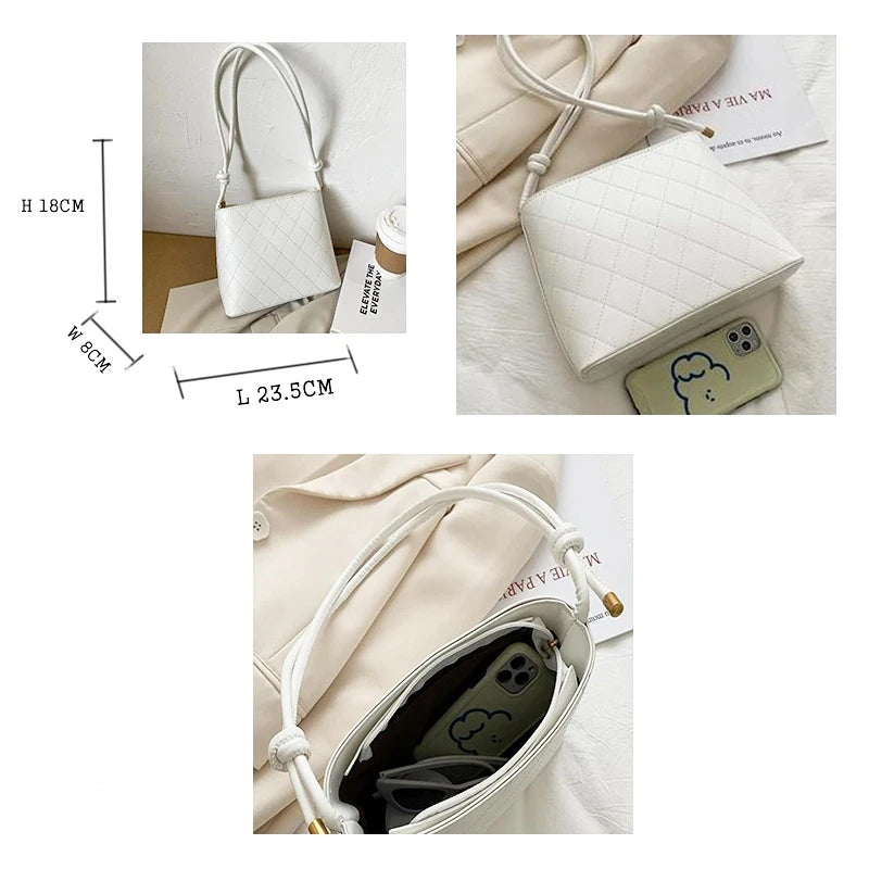 Plaid PU Leather Bucket Bag Small Square Messenger Handbag
