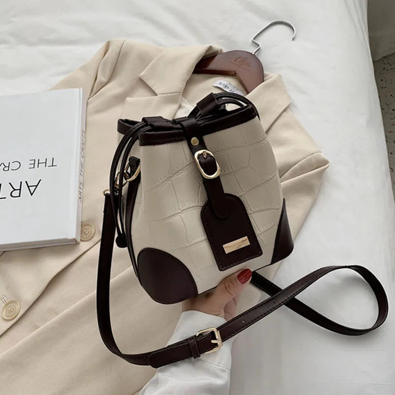 Bucket Bag Women's Drawstring PU Leather Shoulder Bag