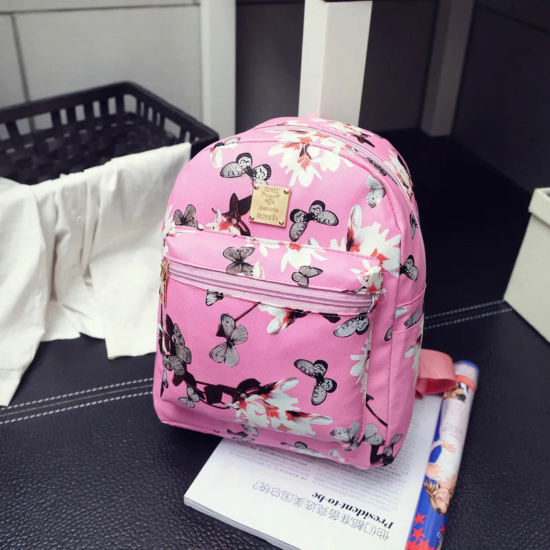 Butterfly Flower Children's Backpack Floral Pattern PU Leather Leisure Backpack