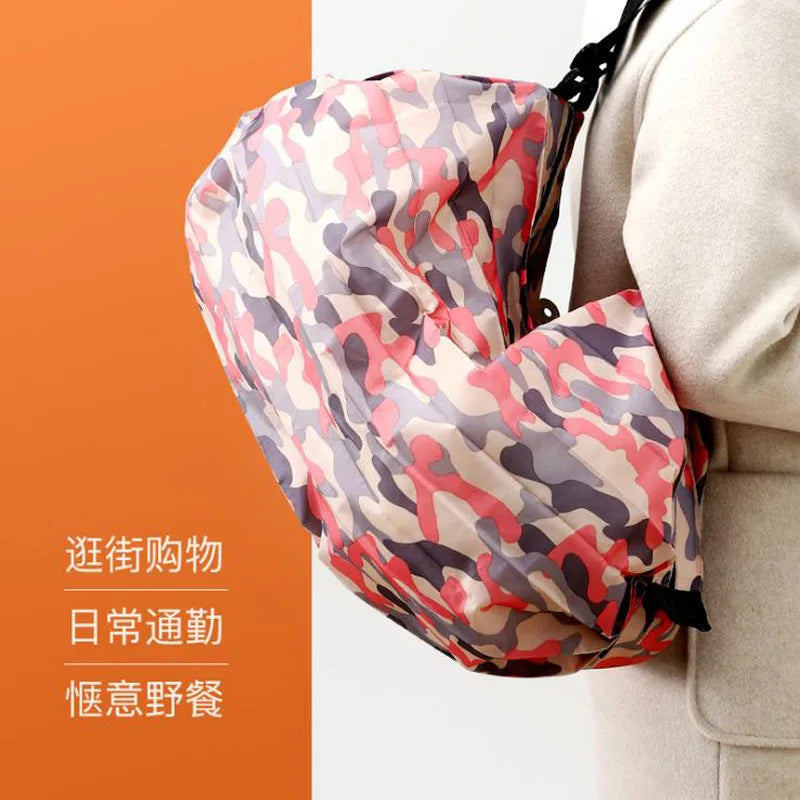 Camo Folding Storage Bag Portable Tote Waterproof Hiking Shoulder Shopping Bag