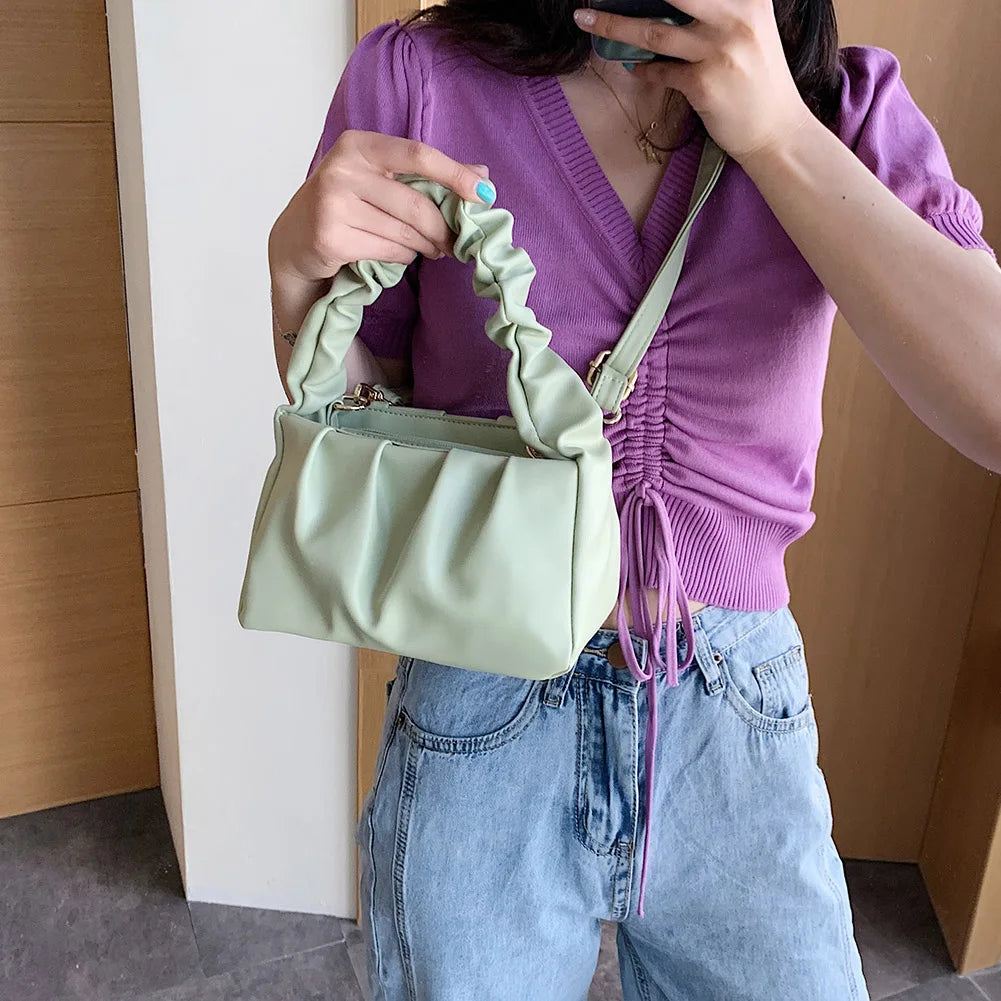 Retro PU Leather Ruffle Shopper Tote