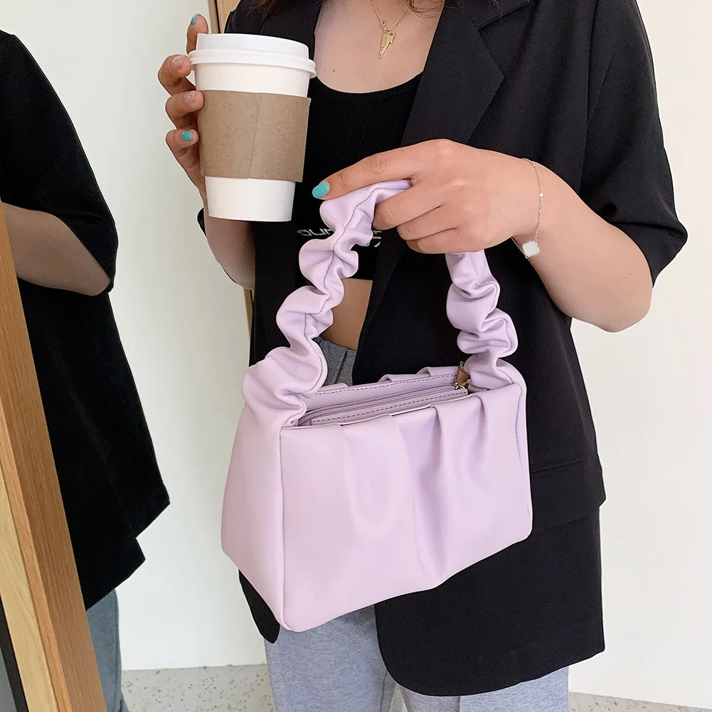 Retro PU Leather Ruffle Shopper Tote
