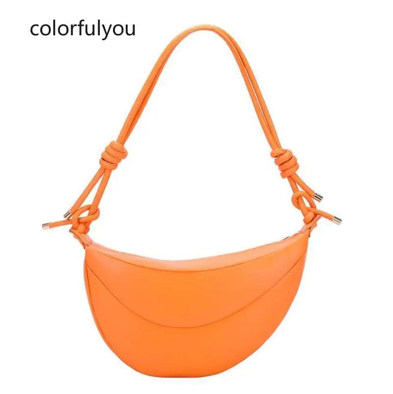 Candy Colors Saddle Bag Women Shoulder Bags Half Circle Pu Leather Handbag