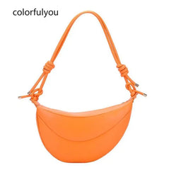 Candy Colors Saddle Bag Women Shoulder Bags Half Circle Pu Leather Handbag