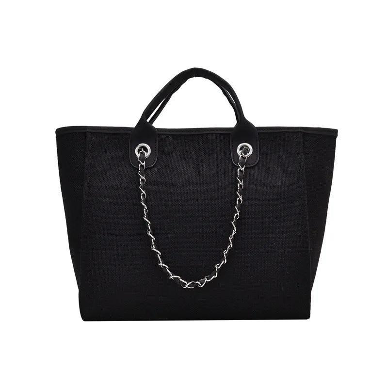 Canvas Chains Handbag Causal Shoulder Tote Bag Solid