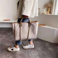 Canvas Chains Handbag Causal Shoulder Tote Bag Solid