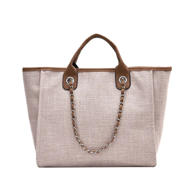 Canvas Chains Handbag Causal Shoulder Tote Bag Solid