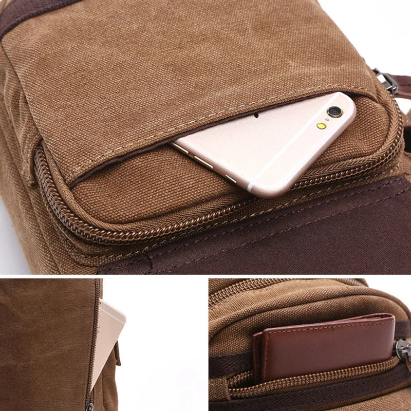 Canvas Chest Bag Vintage Men Backpack Small Shoulder Bags