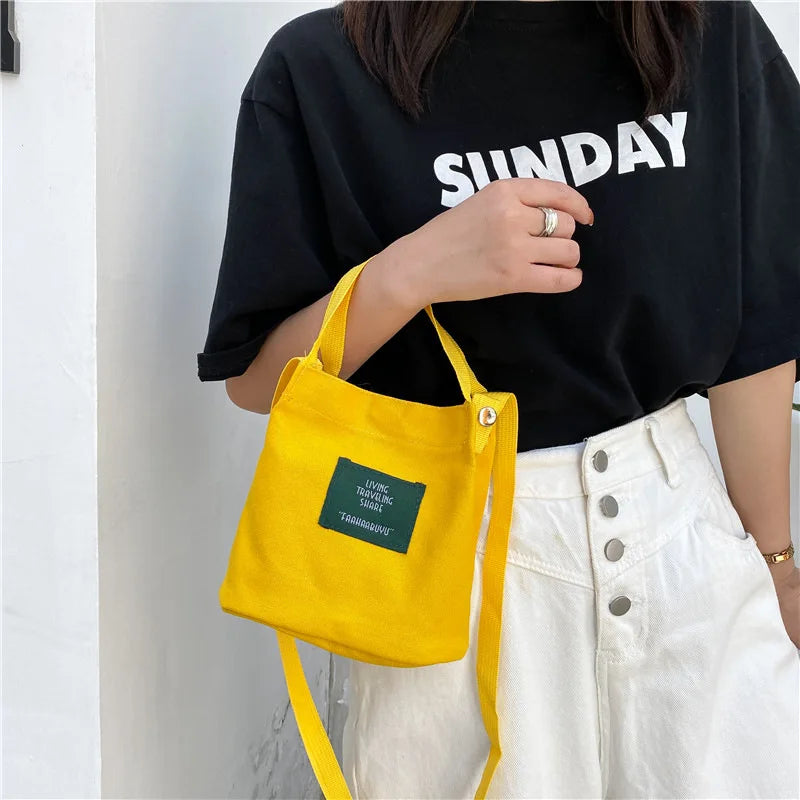 Canvas Handbags Mini Vintage Women's Shoulder Bag Solid Handbag