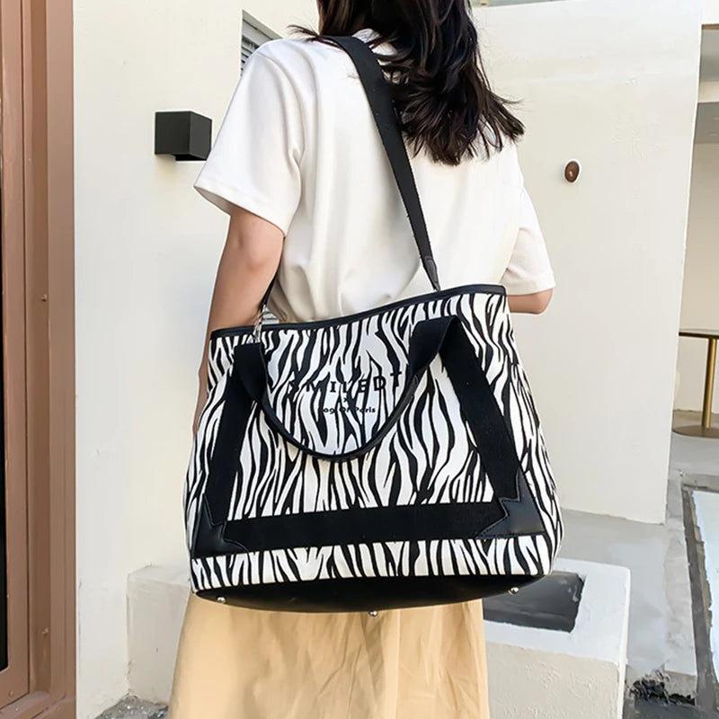 Canvas Large Capacity Women's Shoulder Bag Shopping Tote Crossbody