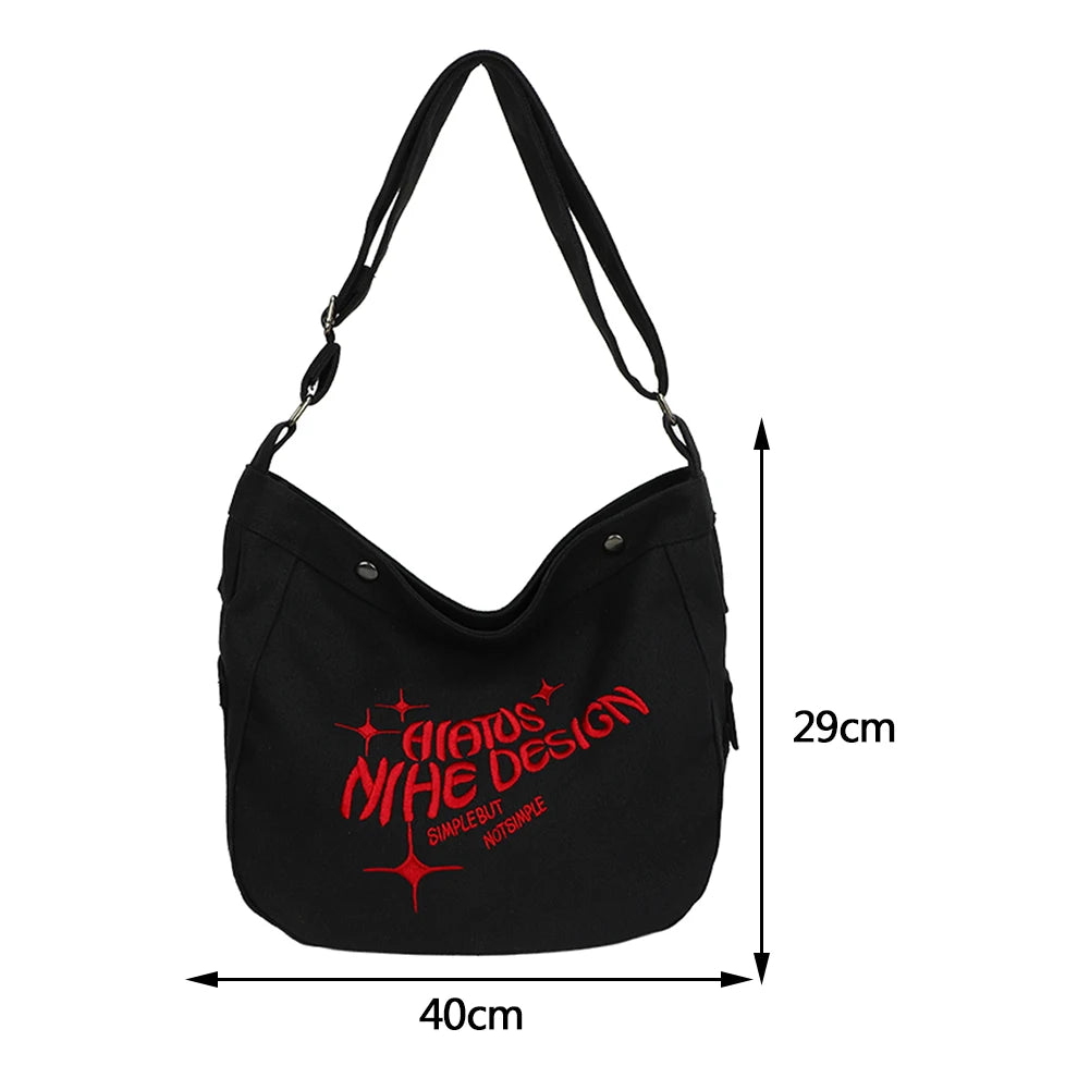 Canvas Messenger Bag Large Capacity Embroidered Letters Travel Handbags