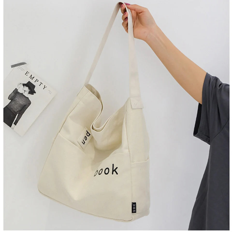 Canvas Shoulder Messenger Bag Large Capacity School Book Storage Handbag Tote