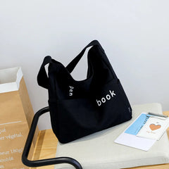 Canvas Shoulder Messenger Bag Large Capacity School Book Storage Handbag Tote