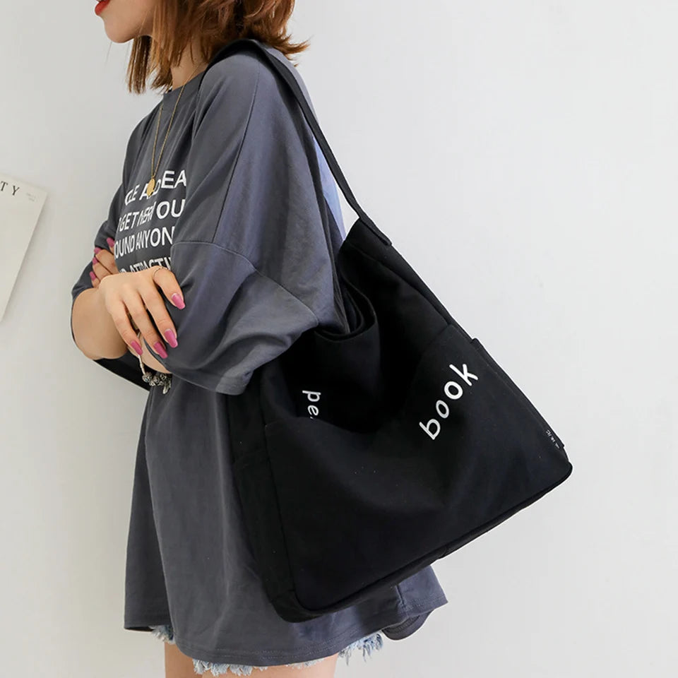 Canvas Shoulder Messenger Bag Large Capacity School Book Storage Handbag Tote
