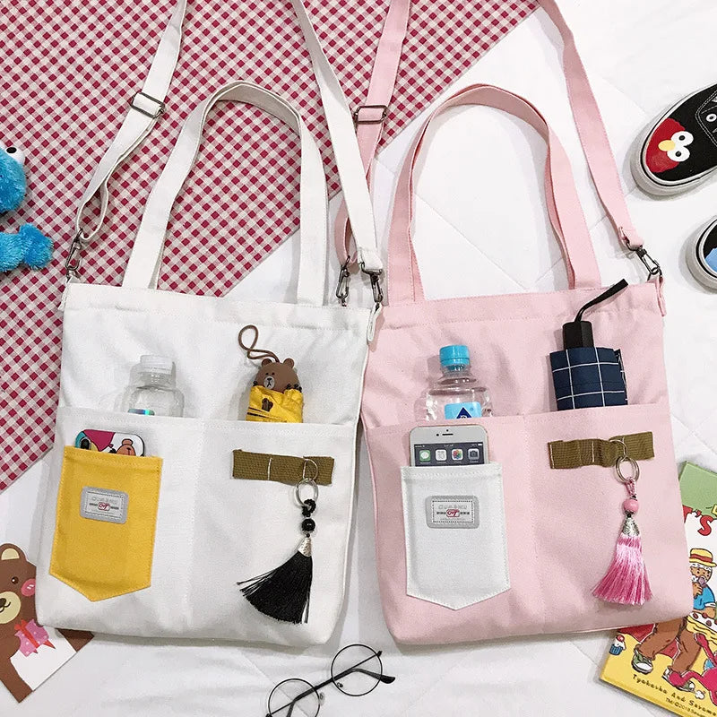 Canvas Geometric Pattern Shoulder Bag