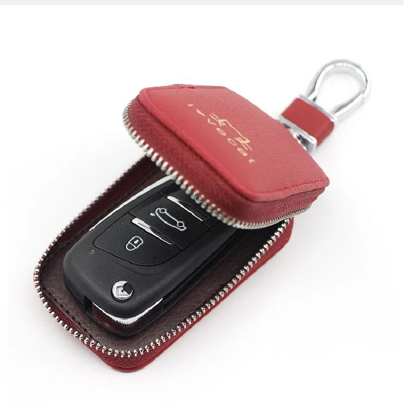 Cat Printed Leather Key Case Zipper Wallet Keychain Holder Cover