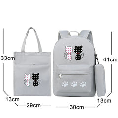 Cat Printing Kids Backpacks Girls School Bags 3pcs/set