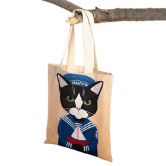 Coffee Cat Women Tote Handbag Canvas Foldable Reusable Cloth Lady Shopping Bag