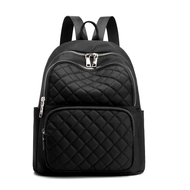Casual Waterproof Nylon Backpack Women Vintage Solid School Bag