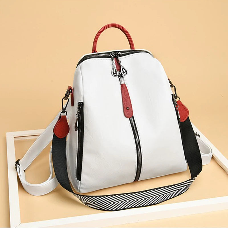 Casual Women Travel Backpack Soft Leather School Backpack Large Capacity