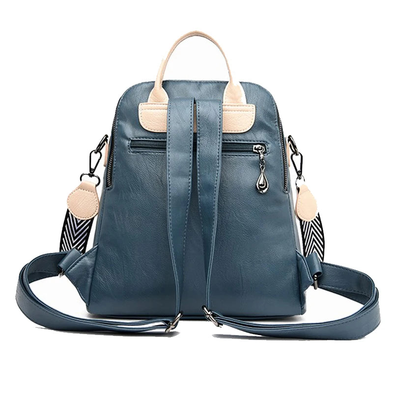 Casual Women Travel Backpack Soft Leather School Backpack Large Capacity