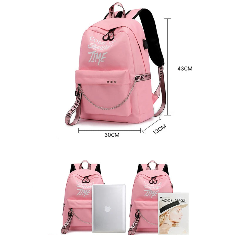 Women's Casual Book Bag Backpack with USB Charging