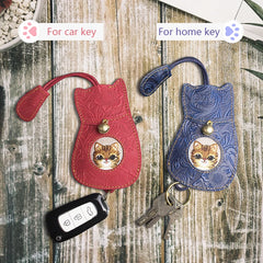 Cat Key Wallet Leather Smart Key Holder Pouch Housekeeper Keys Slot Soft Bag