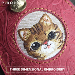 Cat Key Wallet Leather Smart Key Holder Pouch Housekeeper Keys Slot Soft Bag